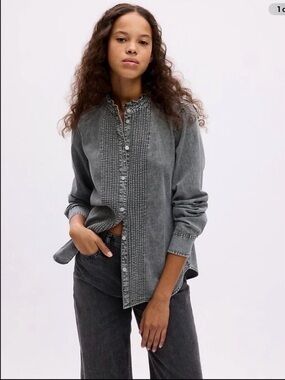 Gap Jeweled Pintuck Denim Shirt